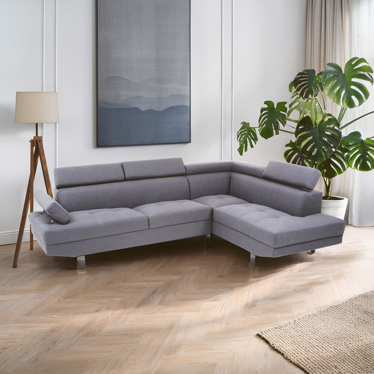 Hanover Grey Linen Corner Sofa with Adjustable Headrests