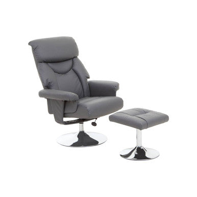 Denton Grey Leather Effect Recliner Chair with Footstool