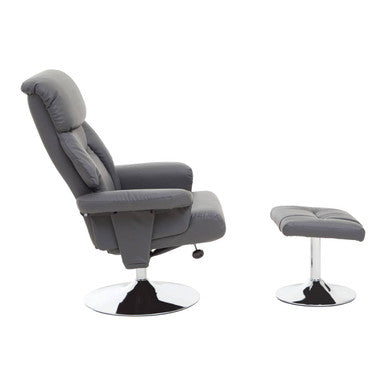 Denton Grey Leather Effect Recliner Chair with Footstool