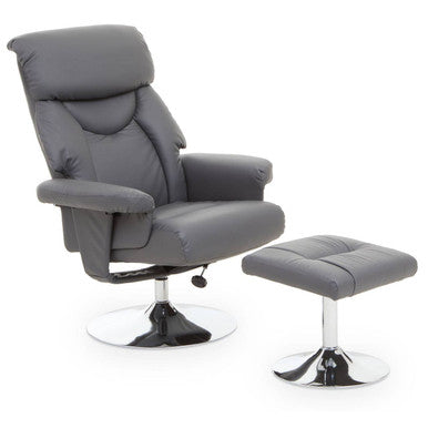 Denton Grey Leather Effect Recliner Chair with Footstool