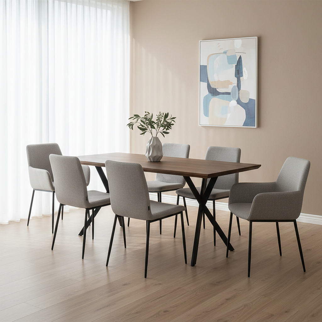 Arron Brown Wood Veneer Finish Rectangular Dining Table
