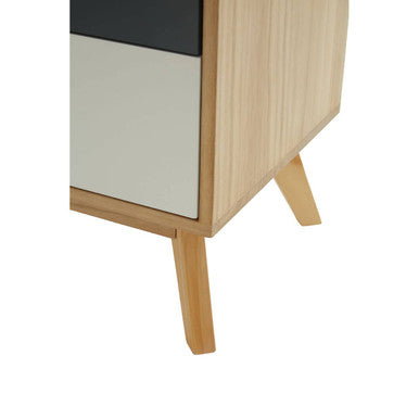 Wooden cabinet with white panel on a white background