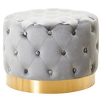Grey Velvet Stool with Matte Gold Finish Metal Base | Loretta