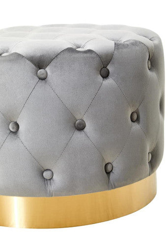 Grey Velvet Stool with Matte Gold Finish Metal Base | Loretta
