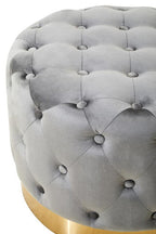 Grey Velvet Stool with Matte Gold Finish Metal Base | Loretta