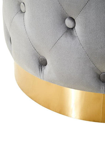 Grey Velvet Stool with Matte Gold Finish Metal Base | Loretta