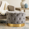 Grey Velvet Stool with Matte Gold Finish Metal Base | Loretta
