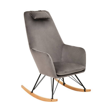 Stockholm Grey Velvet High Back Rocking Chair