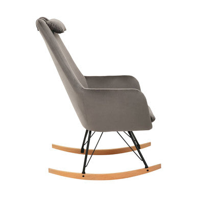 Stockholm Grey Velvet High Back Rocking Chair
