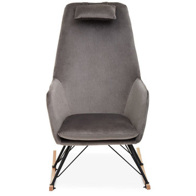 Stockholm Grey Velvet High Back Rocking Chair