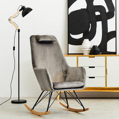 Stockholm Grey Velvet High Back Rocking Chair