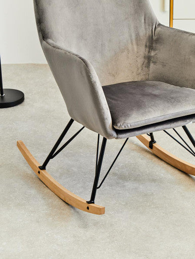Stockholm Grey Velvet High Back Rocking Chair