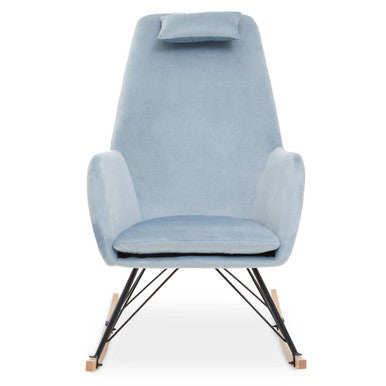 Stockholm Blue Velvet High Back Rocking Chair