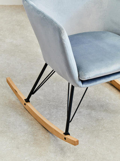 Stockholm Blue Velvet High Back Rocking Chair