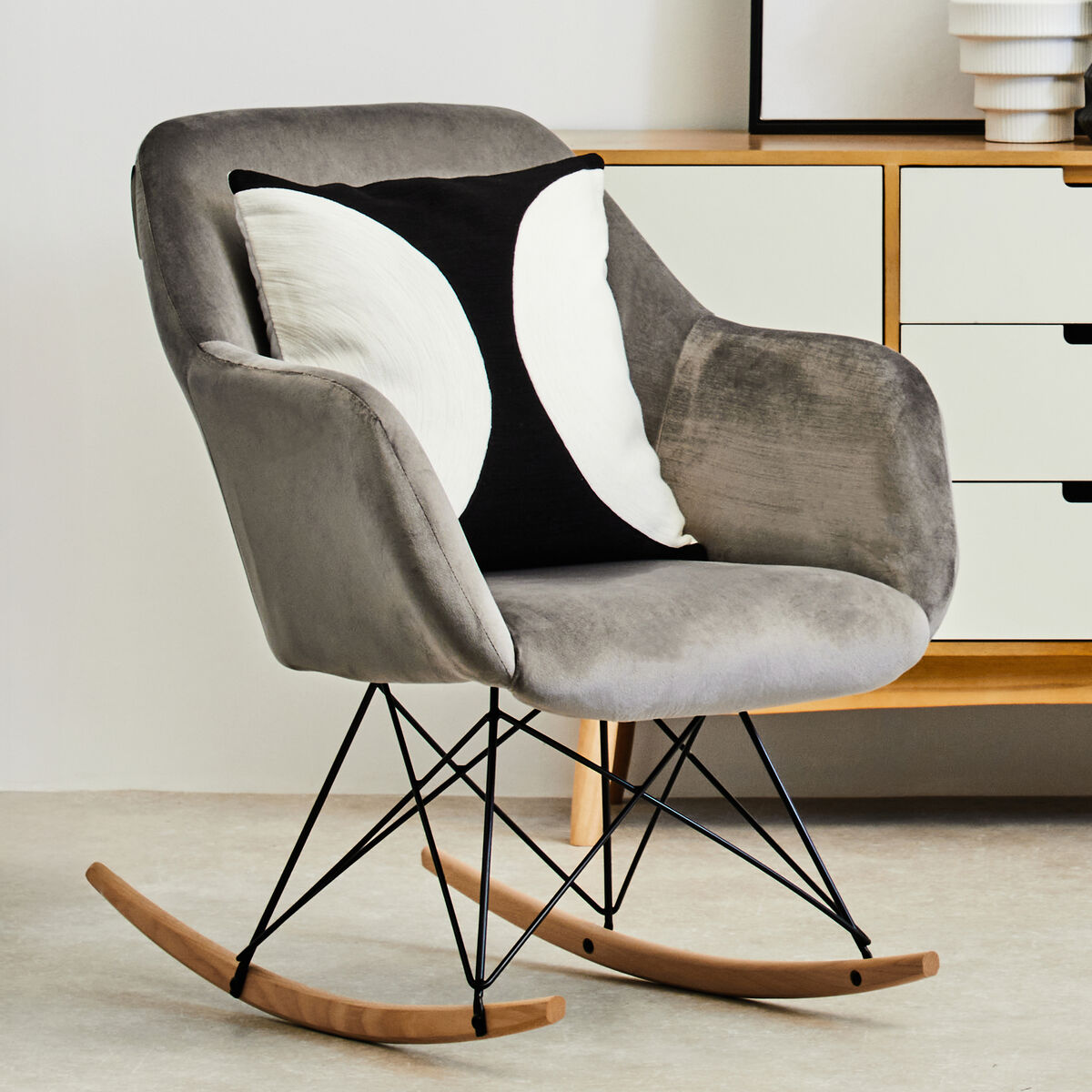 Stockholm Grey Velvet Rocking Chair