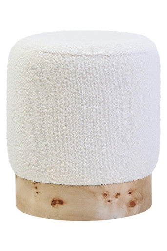 Mota Burl Wood And Cream Boucle Round Stool
