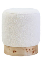 Mota Burl Wood And Cream Boucle Round Stool