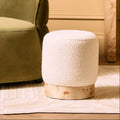 Mota Burl Wood And Cream Boucle Round Stool