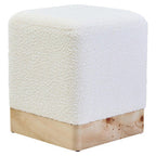 Mota Burl Wood And Cream Boucle Square Stool