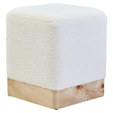 Mota Burl Wood And Cream Boucle Square Stool