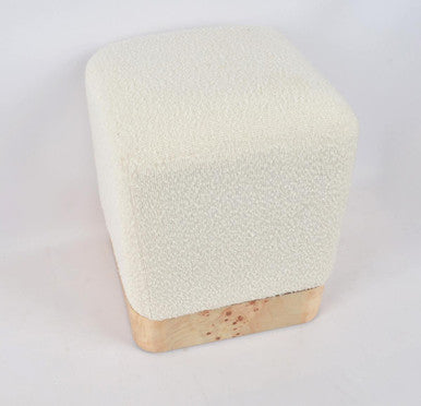 Mota Burl Wood And Cream Boucle Square Stool