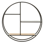 Mataram Wood Effect and Black Metal 3 Tier Round Wall Shelf