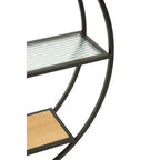 Mataram Wood Effect and Black Metal 3 Tier Round Wall Shelf