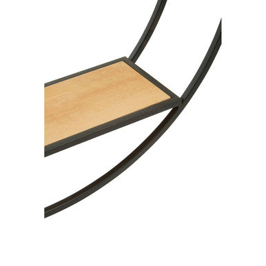 Mataram Wood Effect and Black Metal 3 Tier Round Wall Shelf