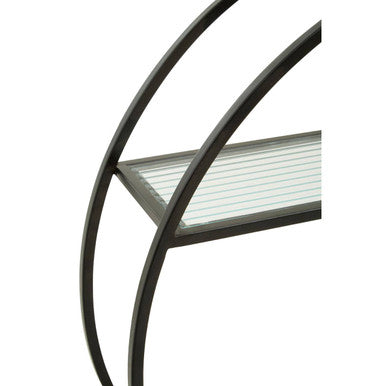 Mataram Wood Effect and Black Metal 3 Tier Round Wall Shelf