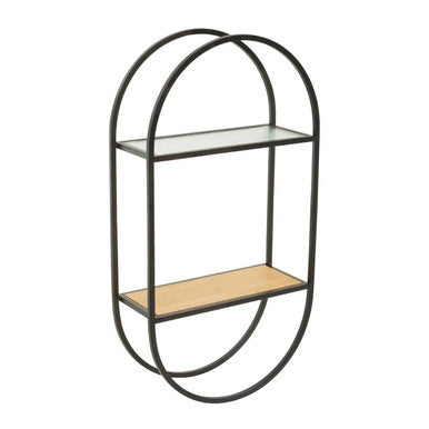 Mataram Black Metal and Wood Effect 2 Tier Wall Shelf