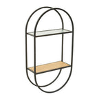 Mataram Black Metal and Wood Effect 2 Tier Wall Shelf