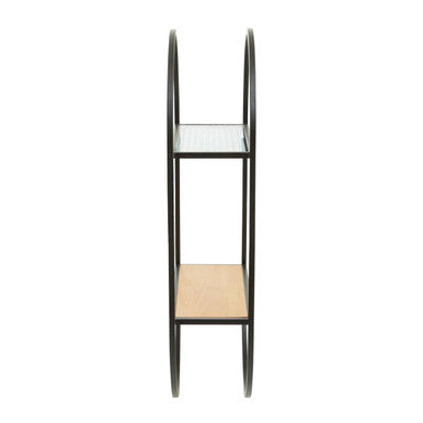 Mataram Black Metal and Wood Effect 2 Tier Wall Shelf