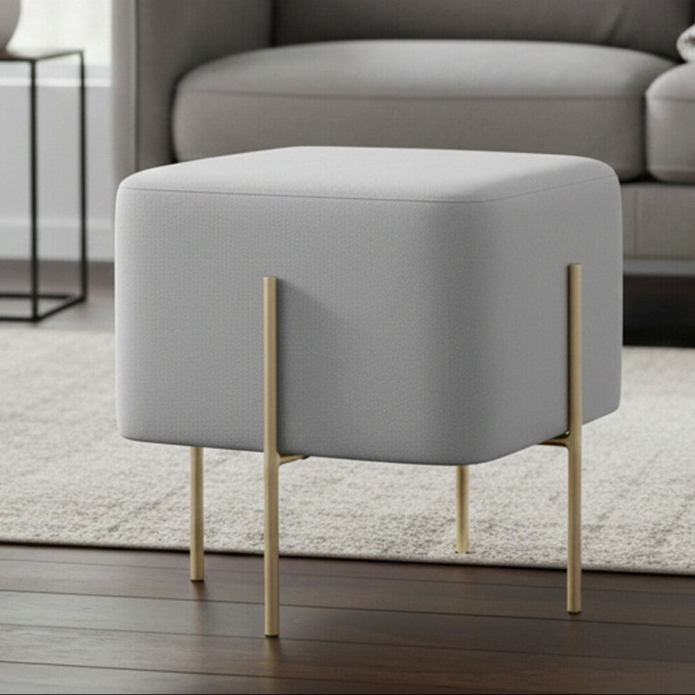 Square Grey Velvet Stool | Hayes