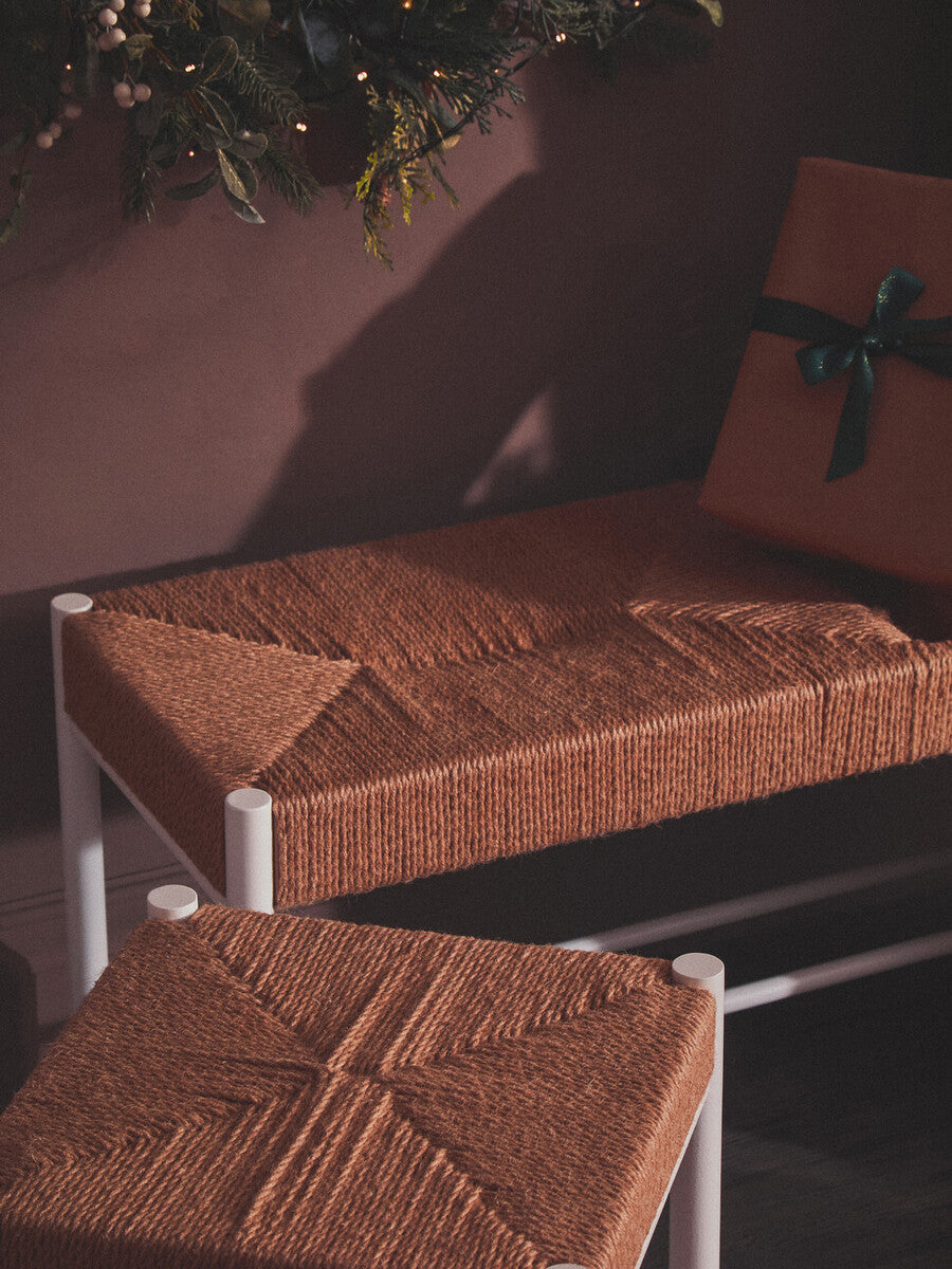 Large Natural Rope and White Wood Bench | Bandar