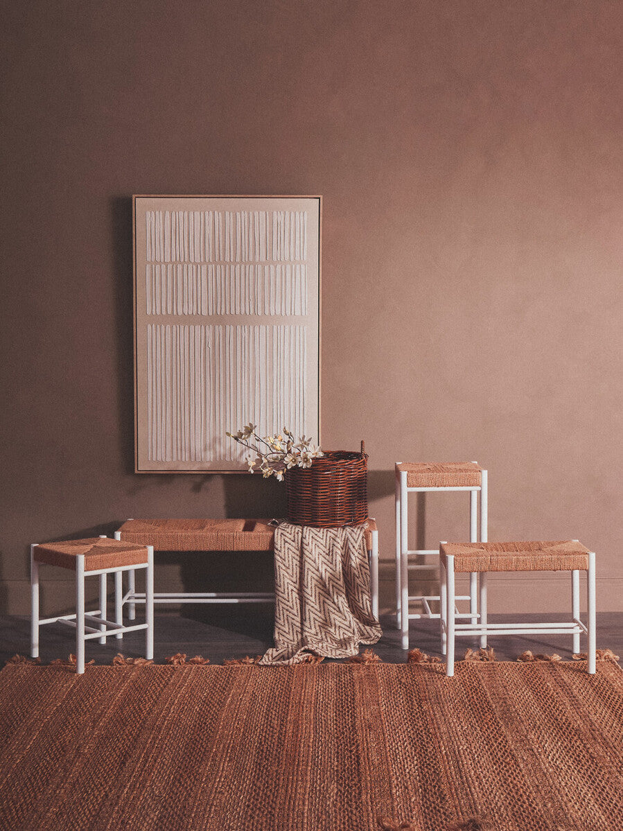 Large Natural Rope and White Wood Bench | Bandar