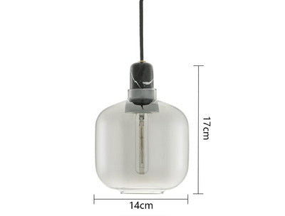 Pendant light with dimensions labeled on a white background