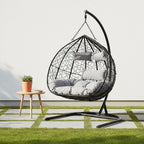 Goa Black Rattan Effect Double Hanging Egg Chair with Sledge Base