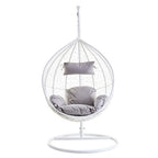 Goa White Rattan Effect Hanging Egg Chair with Grey Cushions