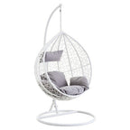 Goa White Rattan Effect Hanging Egg Chair with Grey Cushions