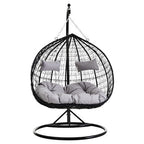 Goa Black Rattan Effect Double Hanging Egg Chair with Round Base
