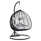 Goa Black Rattan Effect Double Hanging Egg Chair with Round Base