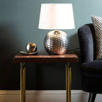 Amiya Silver Ceramic Table Lamp with Beige Fabric Shade