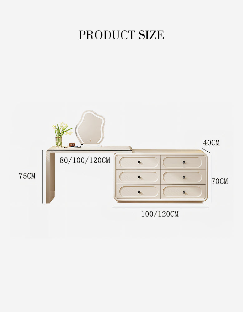 Murphy Corner Dressing Table With 6 Drawers and Chair, Cream