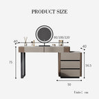 Dressing table with dimensions labeled on a white background