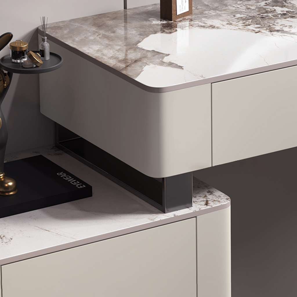 Paulina Modern Dressing Table With Drawers & LED Light, Solid Wood