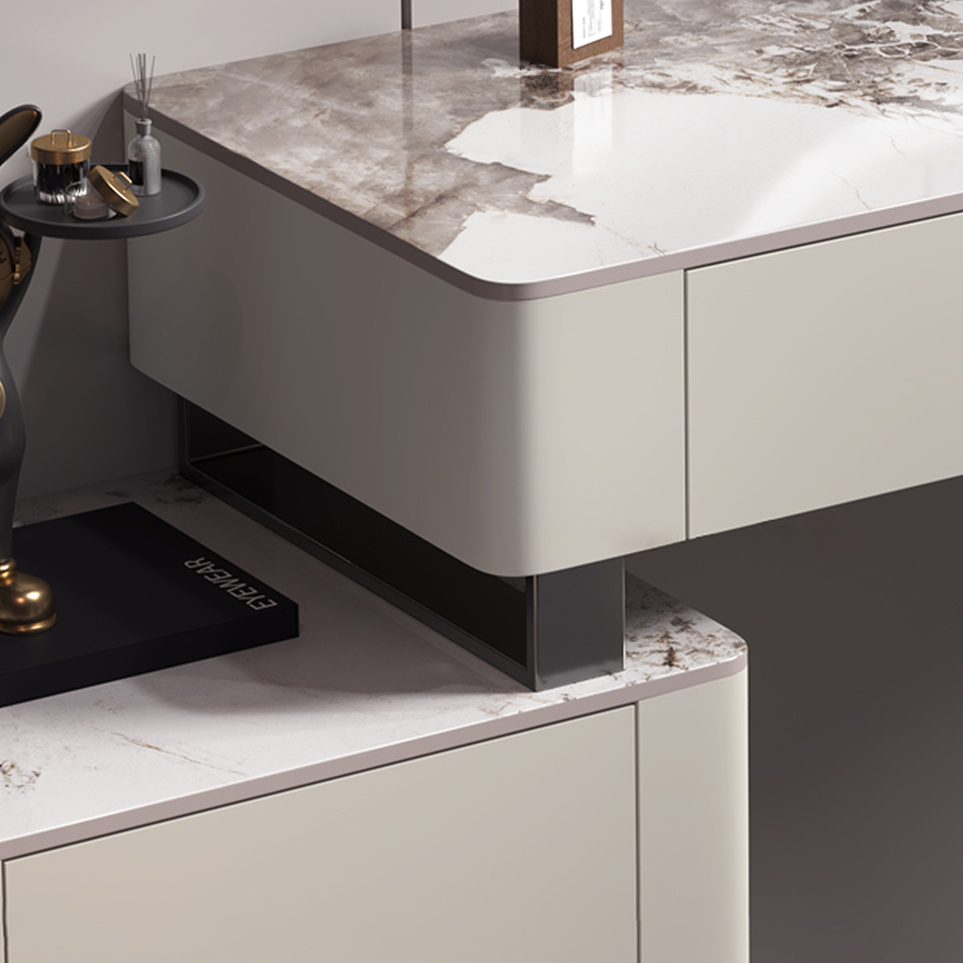 Paulina Modern Dressing Table With Drawers & LED Light, Solid Wood