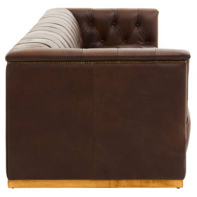 3 Seater Modern Chesterfield Dark Brown Leather Sofa, King - MOOAZAA