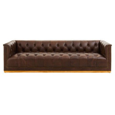 3 Seater Modern Chesterfield Dark Brown Leather Sofa, King - MOOAZAA