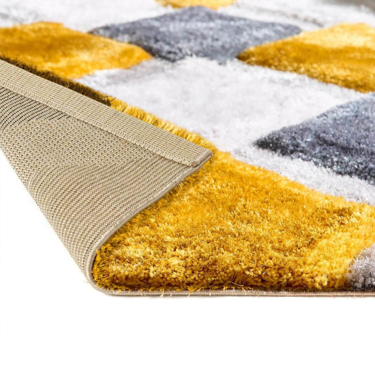 3D Ochre Geometric Shaggy Rug