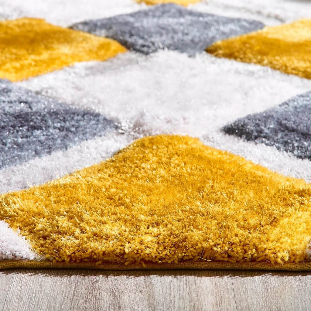 3D Ochre Geometric Shaggy Rug